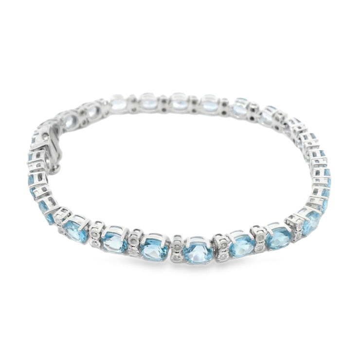 Blue Topaz and Diamond Tennis Bracelet
