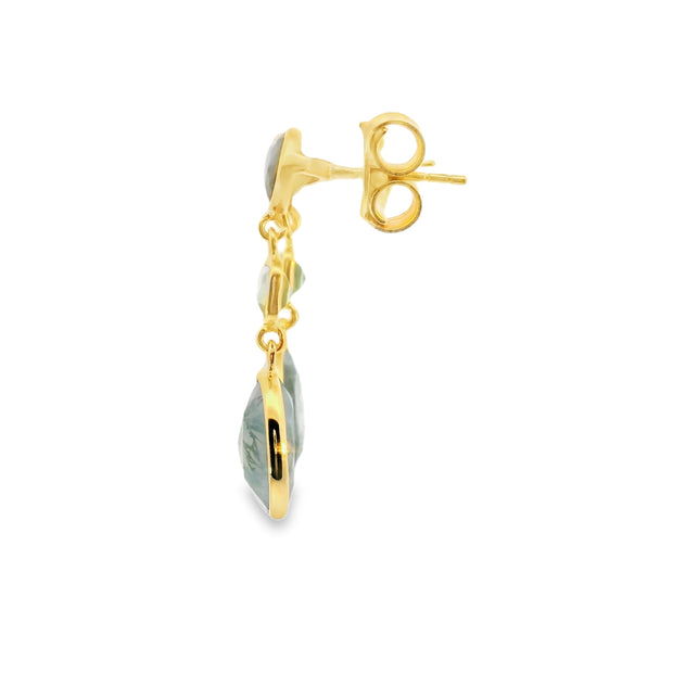 Moss Agate, Prasiolite, and Labradorite Earrings