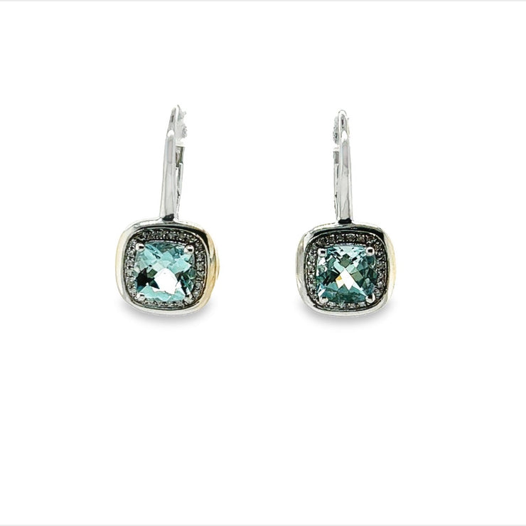 Aquamarines and Diamonds Drop Earrings