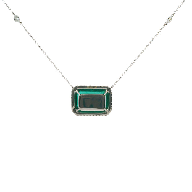 East/ West Emerald Pendant with Diamond Accent