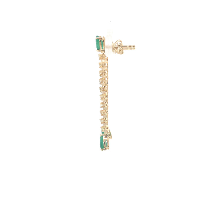 Yellow Gold Diamond Emerald Drop Earrings