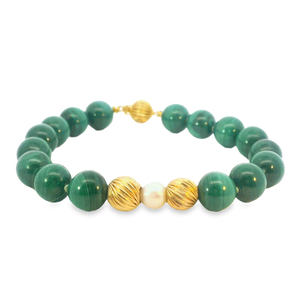 Malachite and Pearl Bead Bracelet