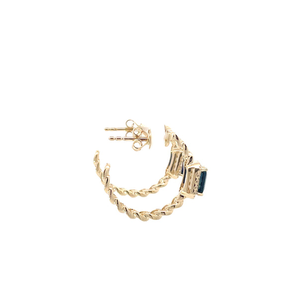 Yellow Gold Diamond Sapphire Chain Hoops