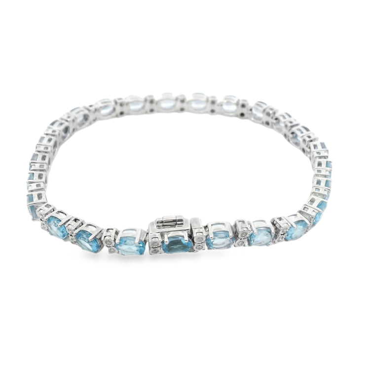 Blue Topaz and Diamond Tennis Bracelet
