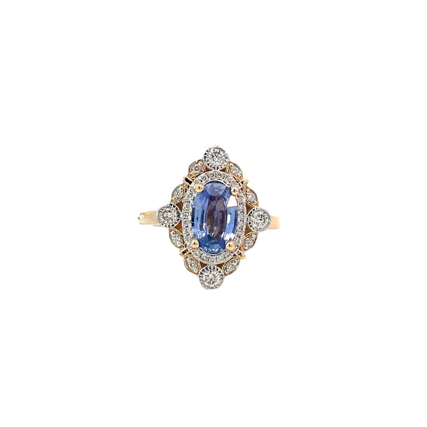 Yellow Gold Vintage Diamond Sapphire Ring