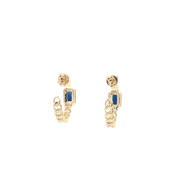 Yellow Gold Diamond Sapphire Chain Hoops