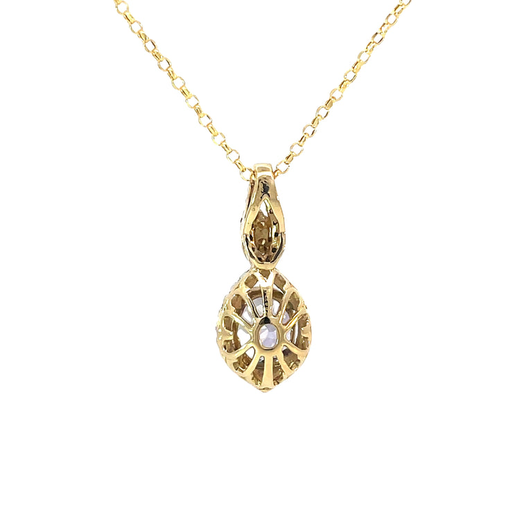 Yellow Gold Tanzanite Halo Pendant Necklace