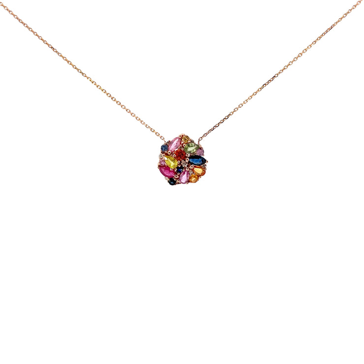 14K Rose Gold Sapphire Cluster Pendant Necklace