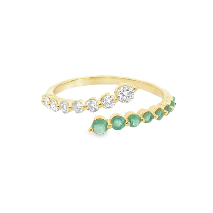 Emerald and Diamond Bypass Ring