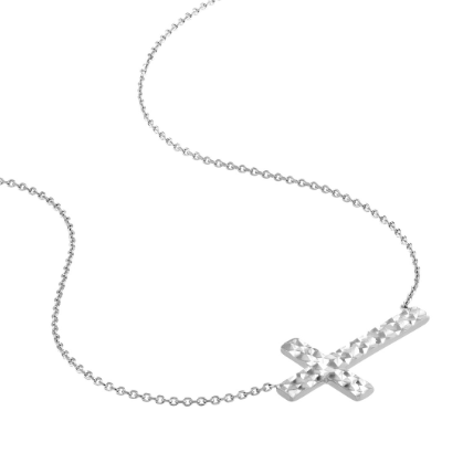 Diamond-Cut Sideways Cross Necklace