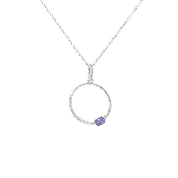 Diamond Tanzanite Circle Pendant Necklace