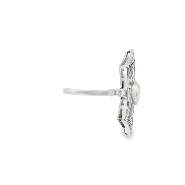 Platinum Diamond and Ruby Shield Ring