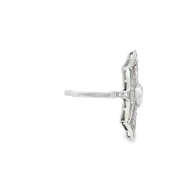 Platinum Diamond and Ruby Shield Ring