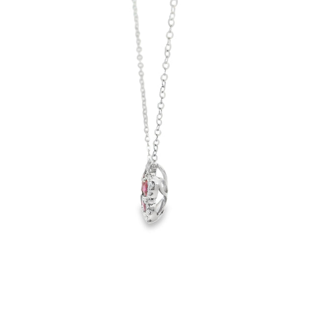 Ruby and Diamond Flower Halo Pendant