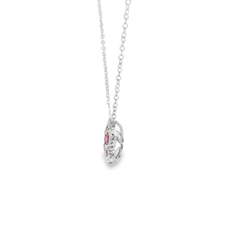 Ruby and Diamond Flower Halo Pendant