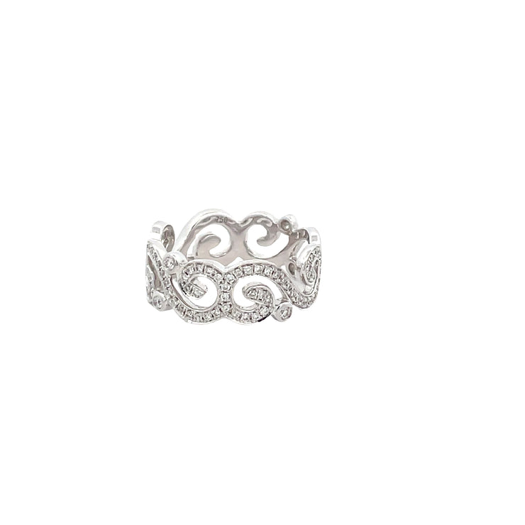 18 Karat White Gold Diamond Scroll Ring