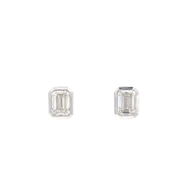 Emerald Cut Bezel Set Lab Grown Diamond Studs