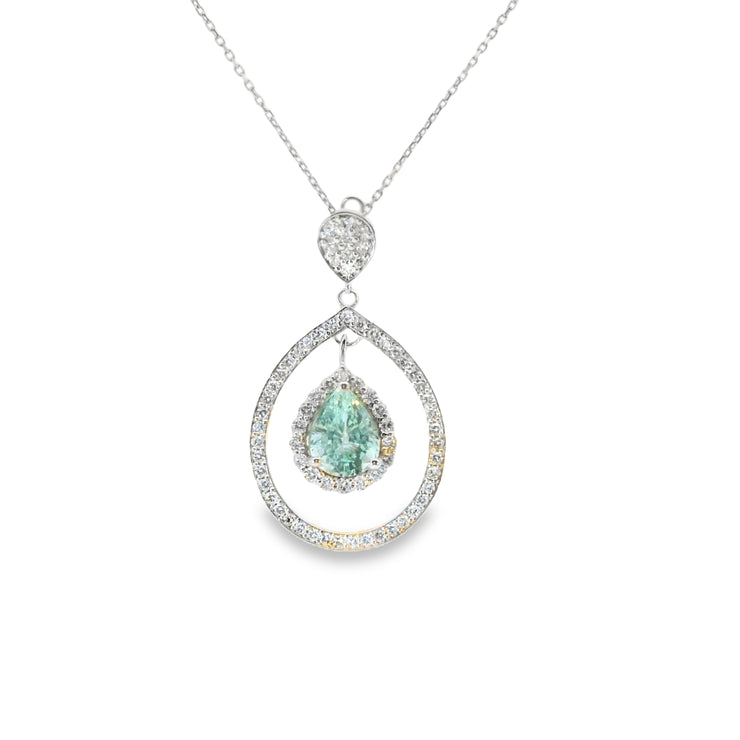 18 Karat White Gold Pariaba Tourmaline and Diamond Necklace