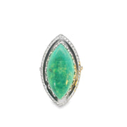 Platinum Green Turquoise and Diamond Art Deco Revival Ring
