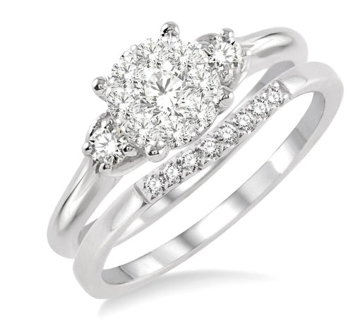Diamond Cluster 2 Ring Wedding Set