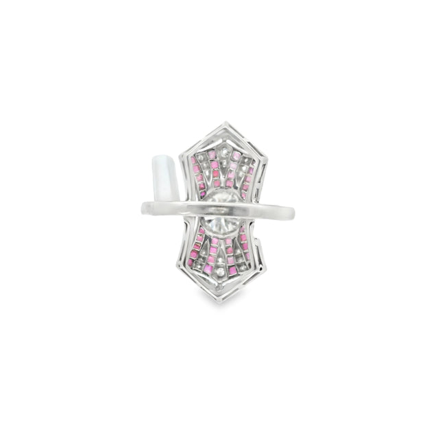 Platinum Diamond and Ruby Shield Ring