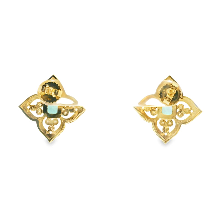 Button Earrings with Mint Tourmalines and Diamonds