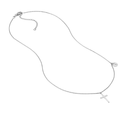 White Gold Cross Dangle and Disk Necklace