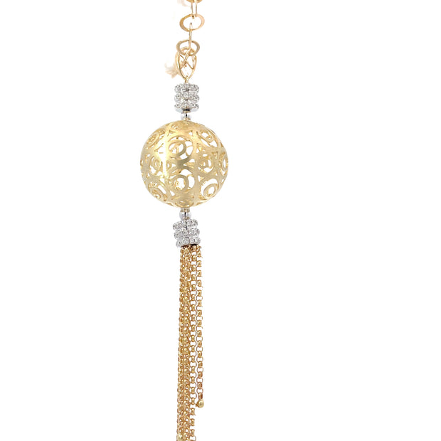 Yellow Gold Disco Ball Tassel Necklace