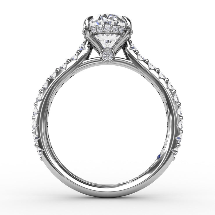 14 Karat White Gold Hidden Halo Semi-Mount Ring
