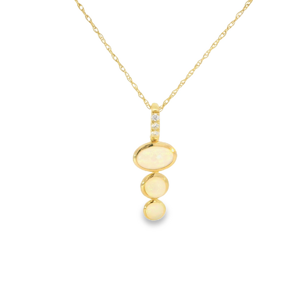 Yellow Gold Opal Diamond Pendant Necklace