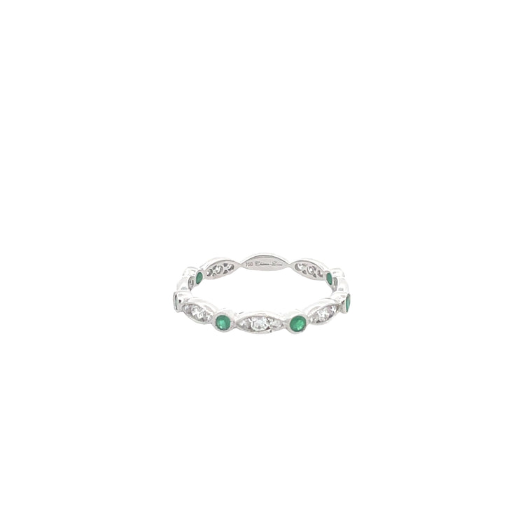 18 Karat White Gold Diamond and Emerald Ring