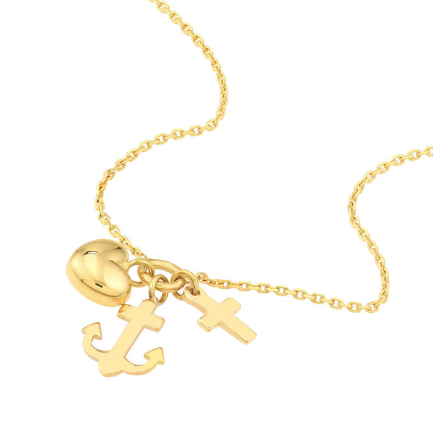 Charm Necklace with Heart, Cross, and Anchor
