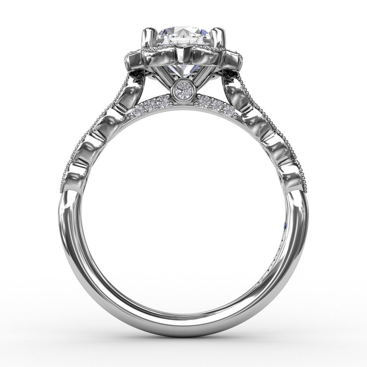 Floral Halo 14 Karat White Gold Semi-Mount Ring
