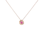 Rose Gold Ruby Diamond Halo Pendant Necklace