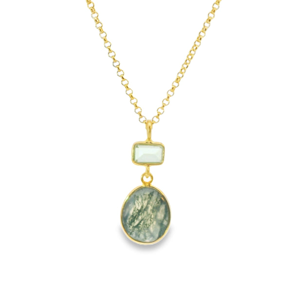 Moss Agate and Prasiolite Vermeil Pendant