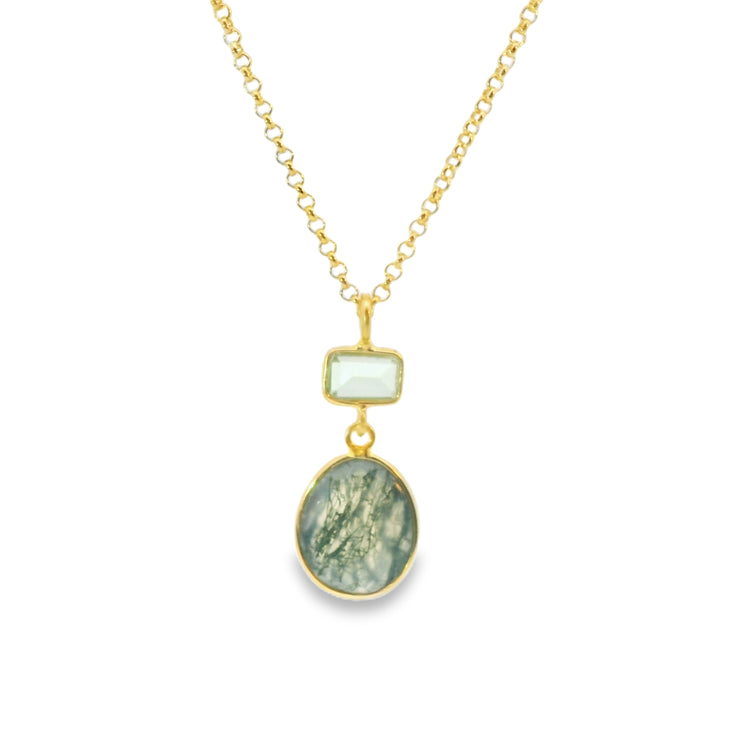 Moss Agate and Prasiolite Vermeil Pendant