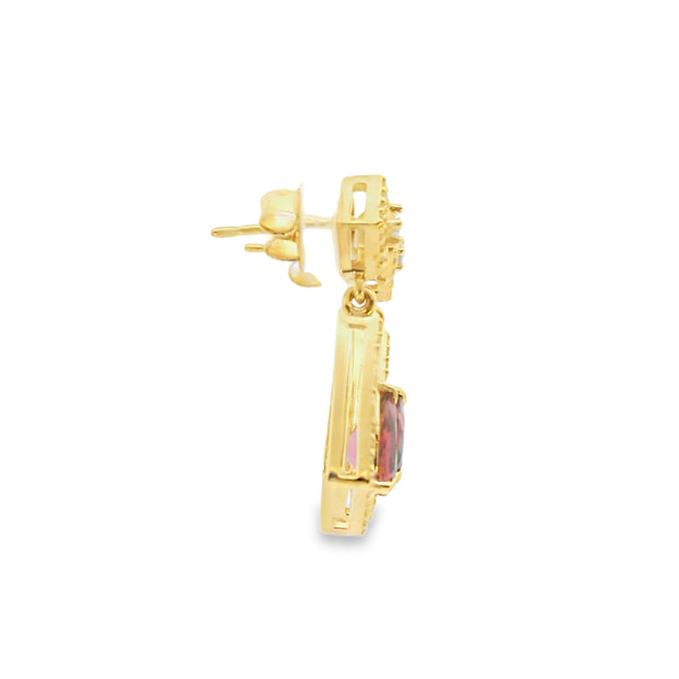 Pink Tourmaline Drop Earrings with Diamonds