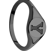 Small Circle signet ring (10mm) in Zirconium, with a Thin style band and a Brigham Young Block Y engraving.
