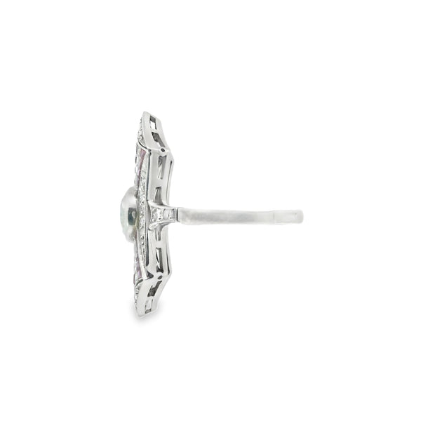 Platinum Diamond and Ruby Shield Ring