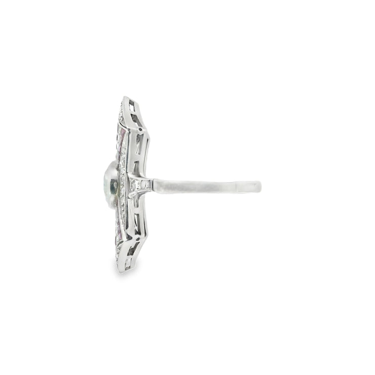Platinum Diamond and Ruby Shield Ring