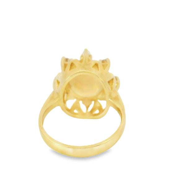 Yellow Gold Opal and Diamond Halo Cocktail Ring
