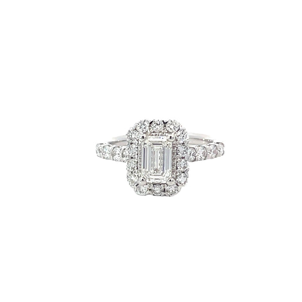 Emerald Cut Halo Lab Grown Engagement Ring