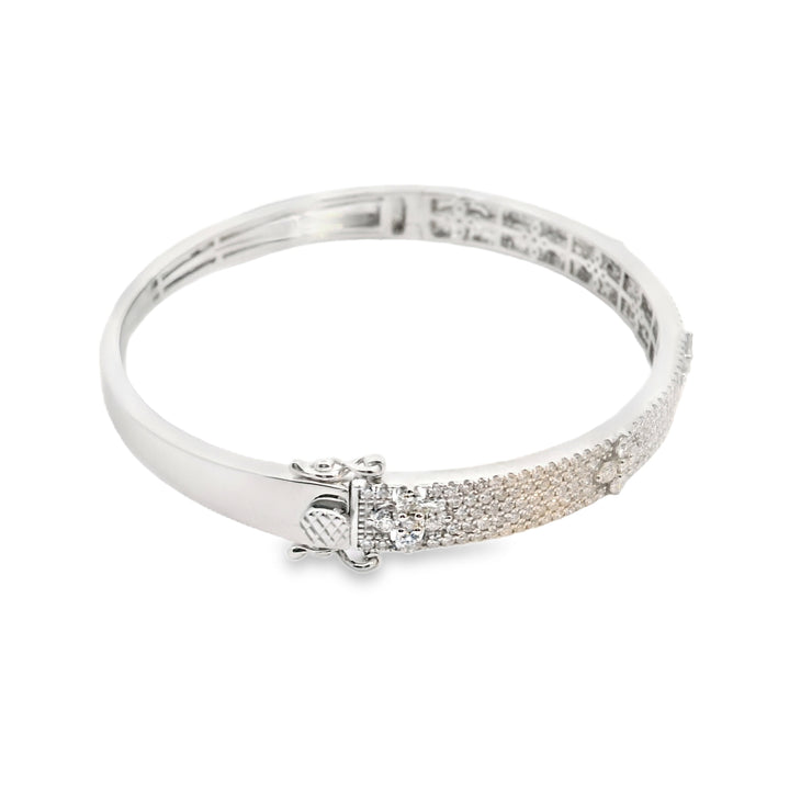Pave Bangle Bracelet with Diamond Clovers