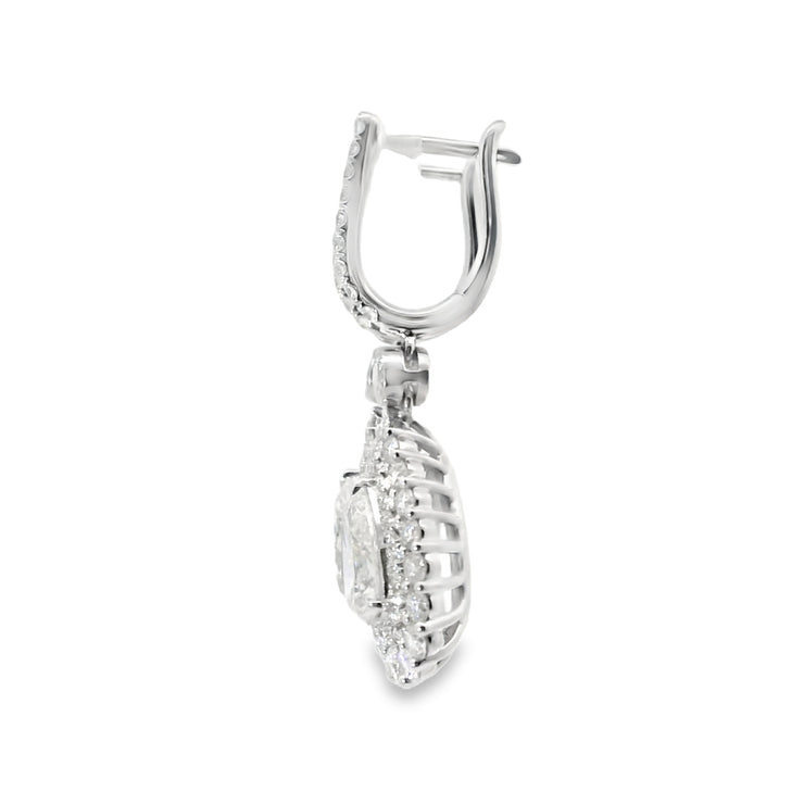 Pear Diamond Drop Earrings with Double Halo