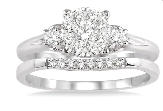 Diamond Cluster 2 Ring Wedding Set