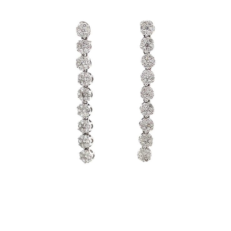 White Gold Diamond Cluster Drop Earrings