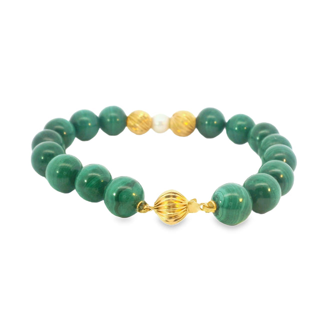 Malachite and Pearl Bead Bracelet