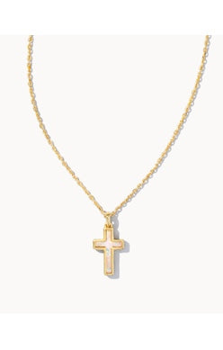 Kendra Scott Cross Pendant Necklace Gold White Opal