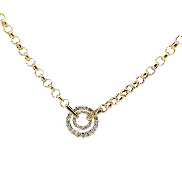 Yellow Gold Diamond Circle Pendant Necklace