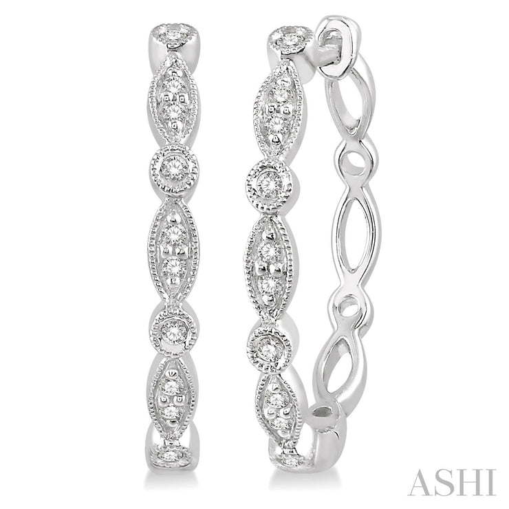 10 Karat White Gold Alternating Cluster Diamond Hoops